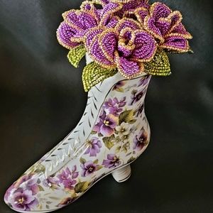 Vintage Victorian Boot Beaded Flowers